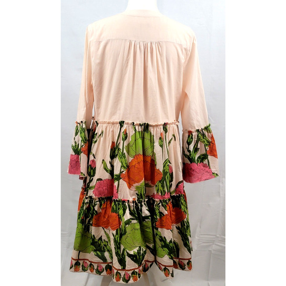 Julie Brown New York Ruffle Bell Sleeves Floral Dress Women Size L White Lotus - Picture 3 of 12